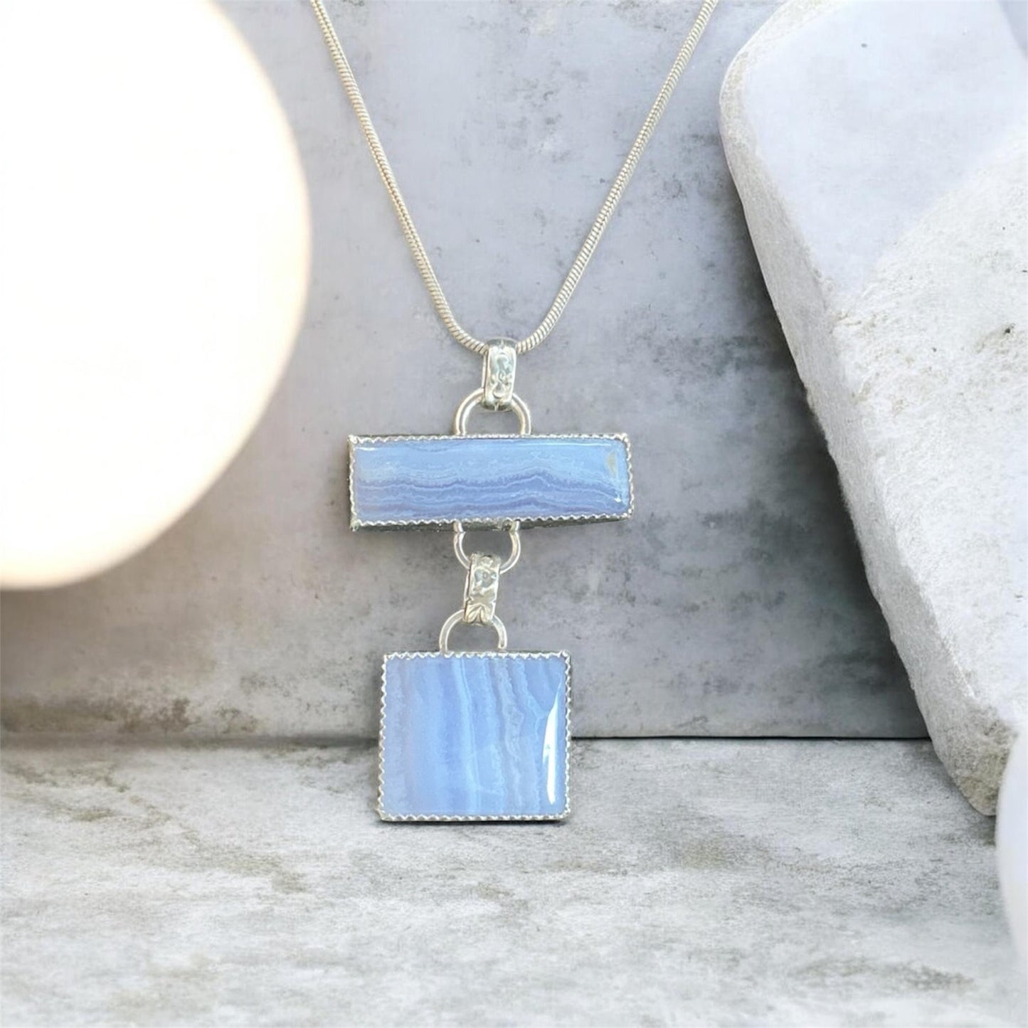 Blue Lace Agate Sterling Silver Necklace