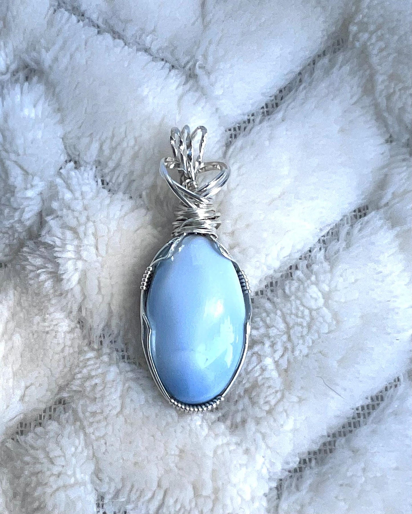 Larimar Pendant, 925 Sterling Silver Wire-Wrapped Stone