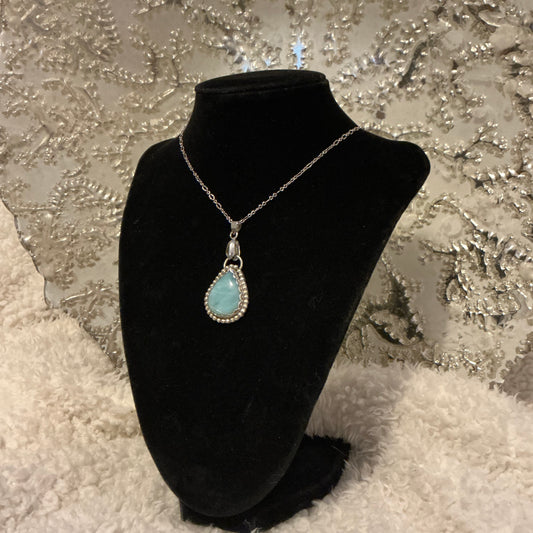 Sterling Silver Larimar Pendant, Caribbean Stone