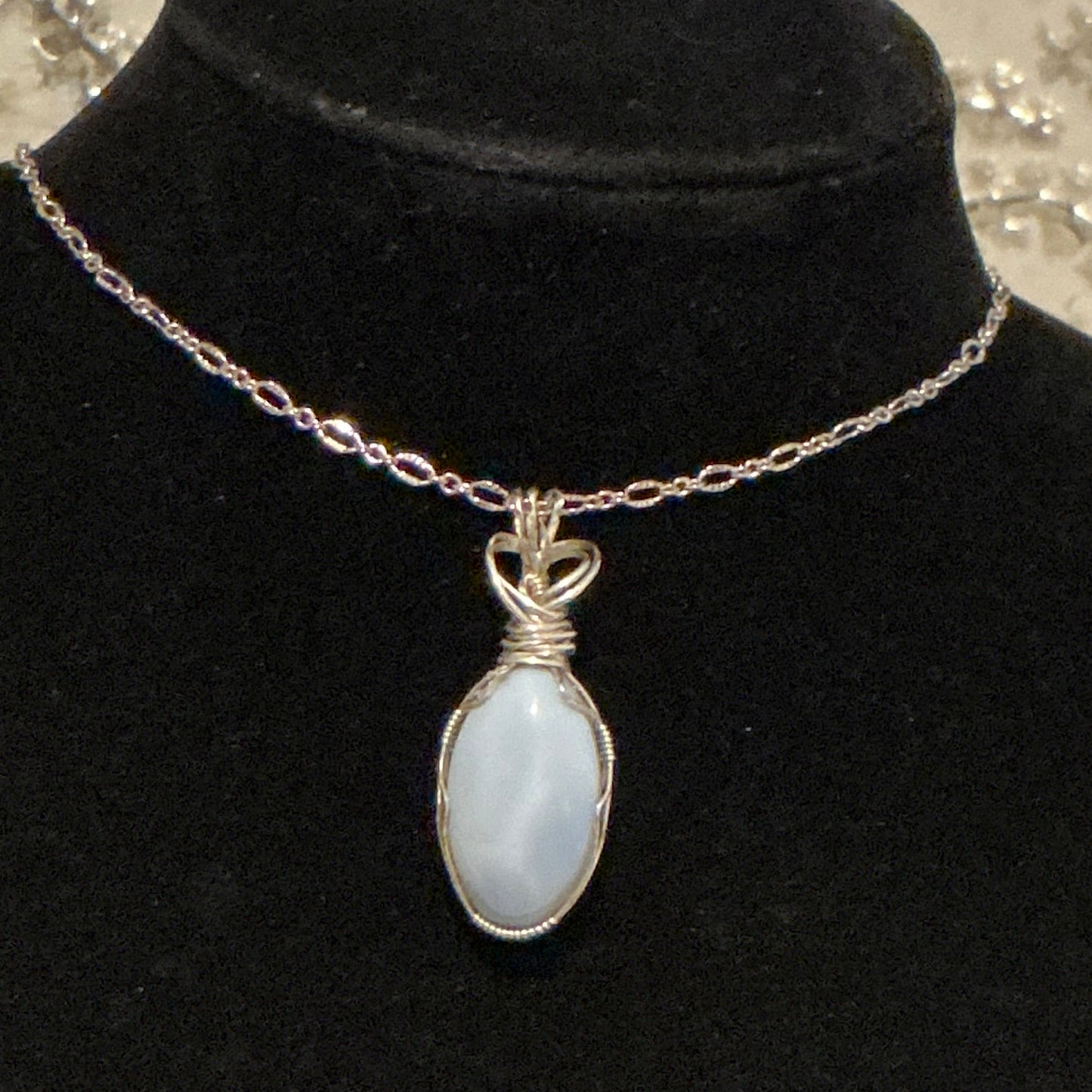 Larimar Pendant, 925 Sterling Silver Wire-Wrapped Stone
