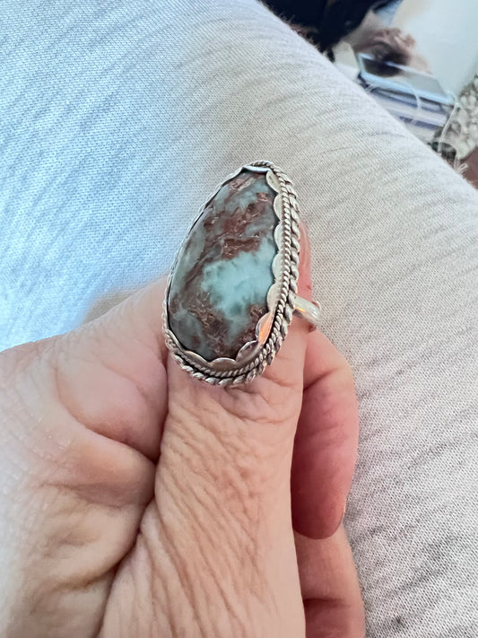 Turquoise stone Set in Sterling Silver Ring - adjustable 6.5-8