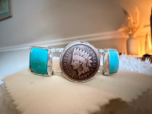 Bracelet / Coin 1907 w Turquoise Accents