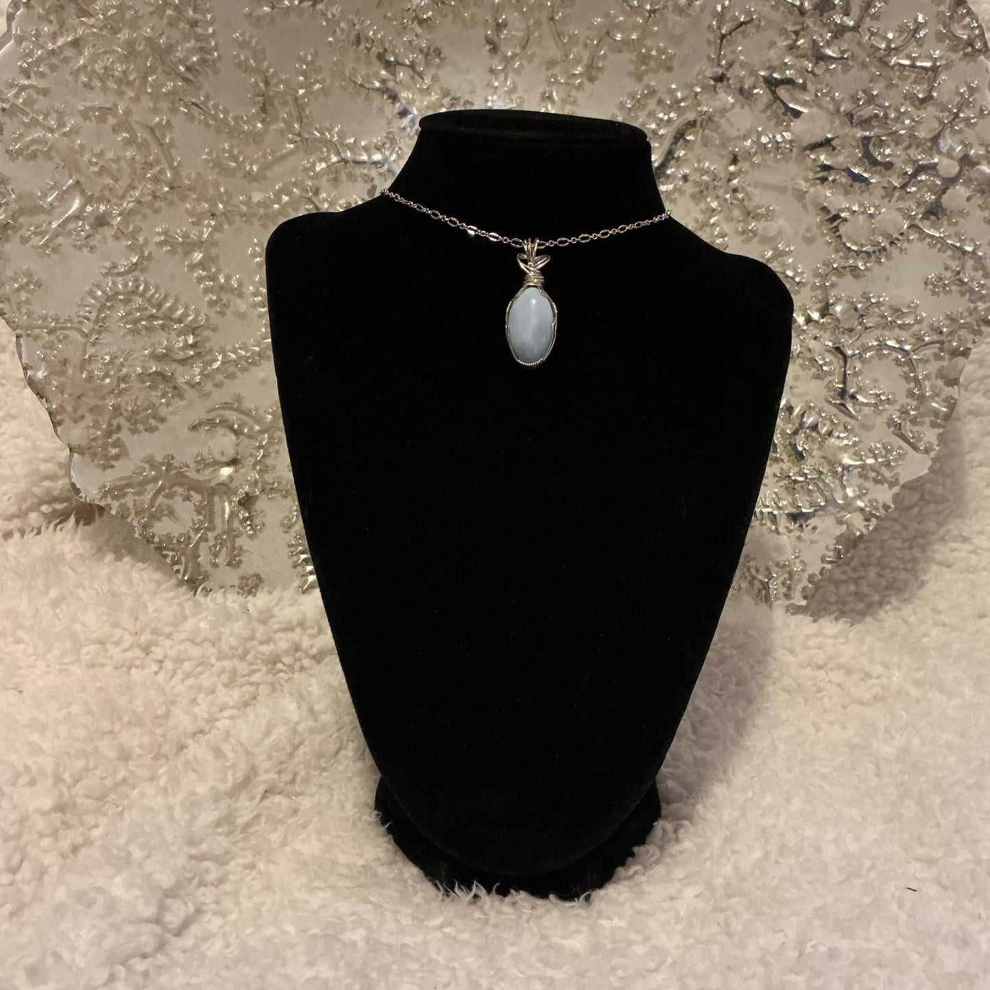 Larimar Pendant, 925 Sterling Silver Wire-Wrapped Stone