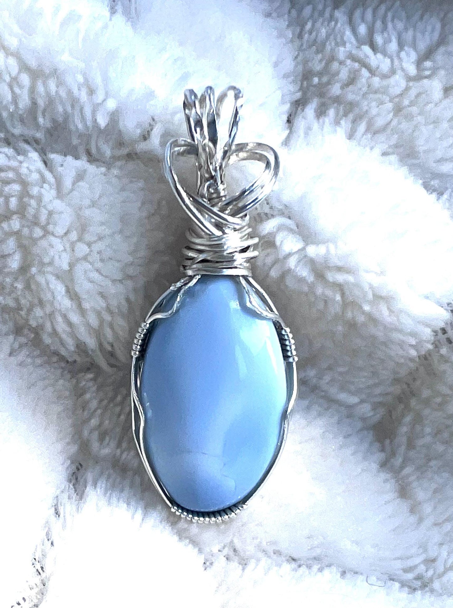 Larimar Pendant, 925 Sterling Silver Wire-Wrapped Stone
