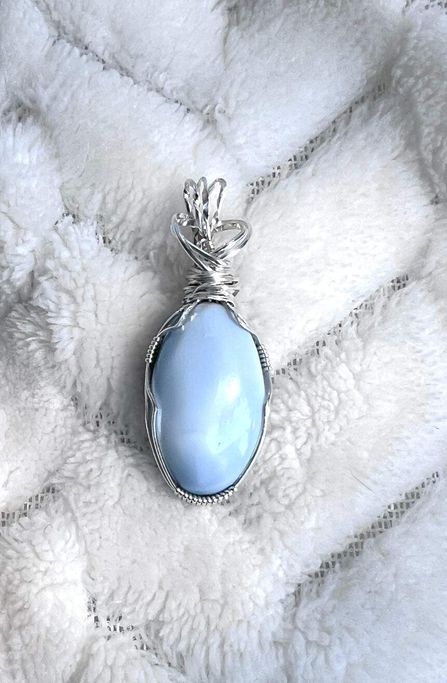 Larimar Pendant, 925 Sterling Silver Wire-Wrapped Stone
