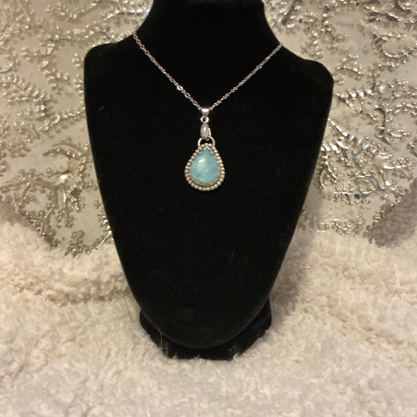 Sterling Silver Larimar Pendant, Caribbean Stone