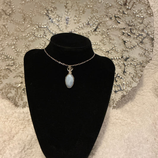 Larimar Pendant, 925 Sterling Silver Wire-Wrapped Stone